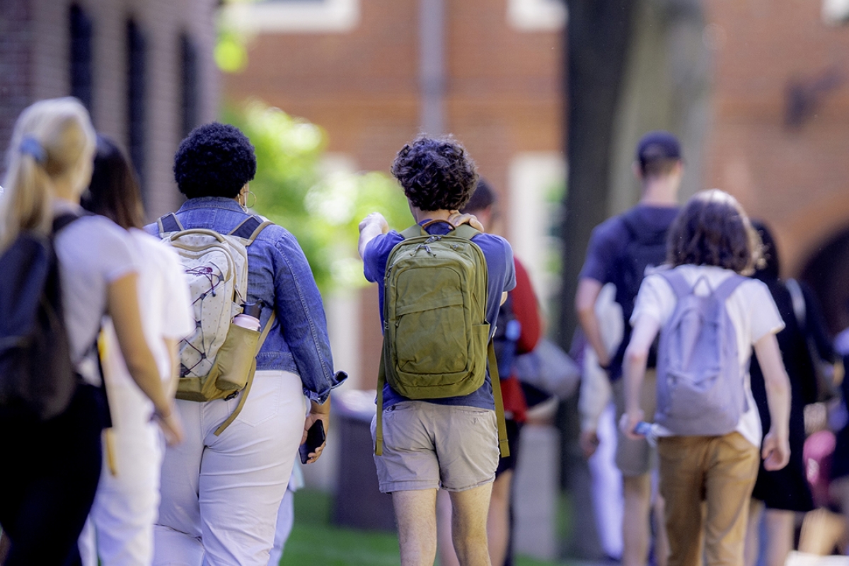Harvard Alumni for Global Development - Image of students walking away in Harvard Yard